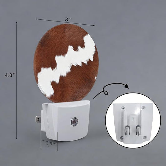 Brown Cowhide Leopard Night Light Plug Into Wall Auto Led Sleep Round Lamp for Living Room Hallway Stairs