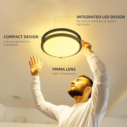 hykolity 13 inch Flush Mount LED Ceiling Light Fixture, 2700K/3000K/3500K/4000K/5000K Adjustable Ceiling Lights, Oil Rubbed Bronze Saturn Dimmable Lighting for Hallway Bathroom or Kitchen, ETL Listed