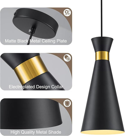 2026 New Black Gold Pendant Lights Kitchen Island Lights for Kitchen, 5.9"W Small Modern Island Lighting Fixtures 1-Light Single Farmhouse Adjustable Hanging Pendant Light Fixtures for Bar Sink, 13“H