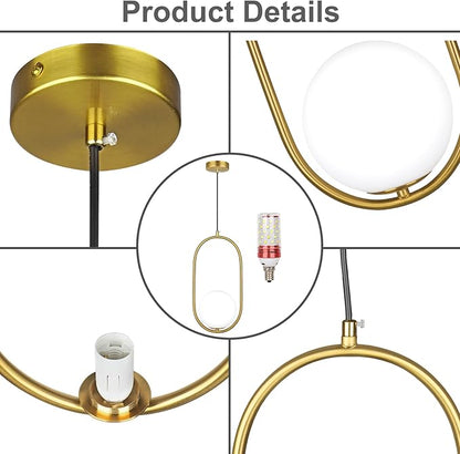lobolighting Pendant Light Fixtures, 2 Pack Modern Gold Pendant Lighting Adjustable Height Mid Century Chandelier, Frosted Glass Globe Single Hanging Light for Kitchen Island Dining Room Bedroom