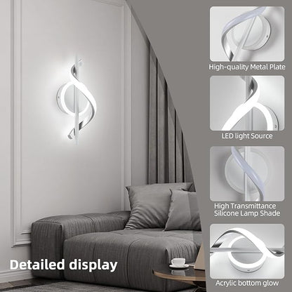 EIDISUNY LED Wall Sconces Indoor, 12W LED Wall Lights, Modern Spiral Wall Lamp, 6000K Cold White Wall Mount Light Fixture for Stairs Living Room Bedroom Aisle Hallway (Cool White, White)