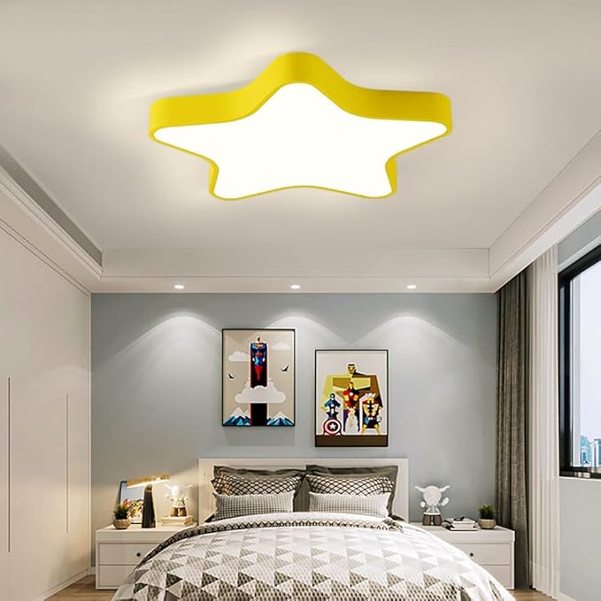 LED Ceiling Light Fixture, Modern Pentagram Recessed Ceiling Lights, 3000K-6000K Dimmable Light, Close to Lighting Flush Mount Living Room Pendant Lamps (Yellow, 24inch)