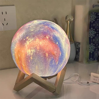 Moon Lamp Kids Night Light, Galaxy Lamp 16 Colors 3D Star Moon Light with Wood Stand, Remote & Touch Control USB Rechargeable Gift for Girls Lover Birthday (7.3 inch)