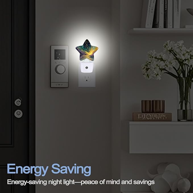 Purple Gold Marble Night Light,Colorful Abstract Plug-in Star Night Lights with Dusk-to-Dawn Sensor for Bedroom,Bathroom,Living Room Sleep Friendly Lamp for Women Girls Boys Gift,0.5W