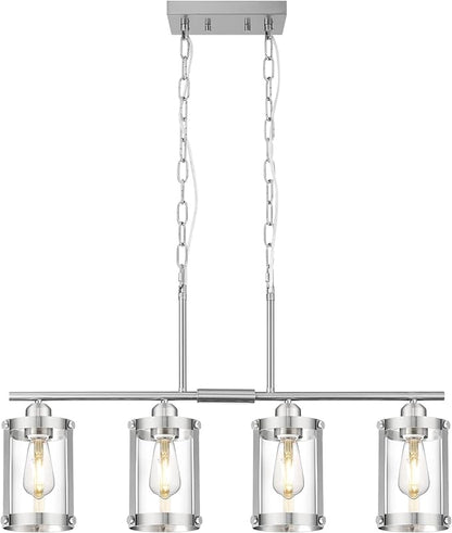 4-Light Kitchen Island Lighting, Brushed Nickel Linear Dining Room Light Fixtures with Clear Glass, Modern Industrial Chandelier Pendant Light for Kitchen Island Dining Room, OS-3014-4ISBN