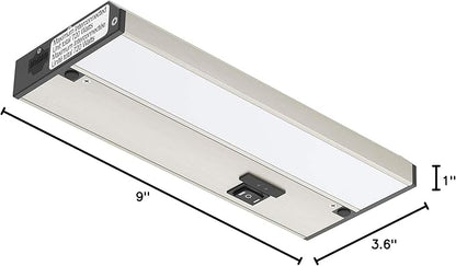 Getinlight 9-inch 3 Color Levels LED Under Cabinet Lighting, Hardwired or Plugged-in, Selectable White 2700K/3000K/4000K, Dimmable, Brushed Nickel Finished, IN-0210-0-SN