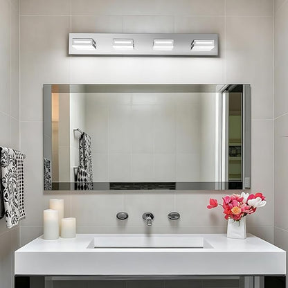 LED Modern Bathroom Light Fixtures, 4-Light 30-Inch Dimmable 5CCT Adjustable Chrome Vanity Lights for Bathroom Lighting Fixtures Over Mirror, 350° Rotatable Wall Lamp