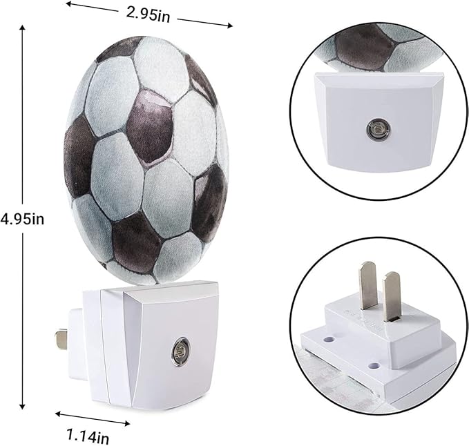 EKOBLA Soccer Ball Plug-in Night Light, Black & White Sports Design LED Nightlight with Dusk to Dawn Sensor for Boys Room, Man Cave, Bedroom & Bathroom
