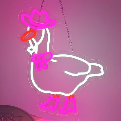Pink Cowboy Goose Neon Sign, Funny Duck LED Light Up Sign, Western Cowgirl Boots Dimmable USB-Powered Neon Sign for Bedroom, Birthday Gift, Party, Bar, Game Room, Home, Café, and Wall Décor