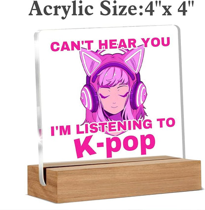 Kpop Gifts for Teen Girls, Music Gifts for Women Sisters Friends K-pop Lovers, Kpop Room Decor, I'm Listening to K-pop Acrylic Plaque Home Office Desk Decor
