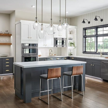 Kichler Everly Single Pendant Light Fixture, 1-Light 100 Watts Hanging Kitchen Island Light with Clear Glass Shade in Black for Dining Room (8.75" x 17.75"), 42047BK