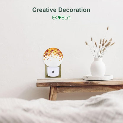 EKOBLA Autumn Maple Leaf Plug-in Night Light, Red & Yellow Fall Leaves LED Nightlight with Dusk to Dawn Auto Sensor for Bathroom, Hallway & Kitchen