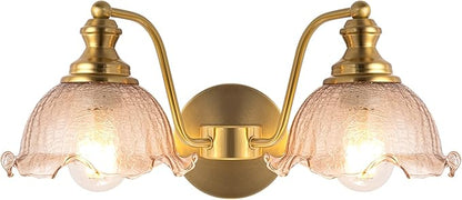 Bathroom Vanity Lights, 2 Light Bathroom Vanity Light with Floral Amber Glass Shades, Gold Vanity Light for Bedside Tables bathrooms vanities E26 (Bulb Not Included)