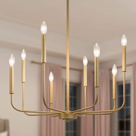 LALUZ Modern Gold Chandelier Light Fixture, 8 Lights Dinning Room Chandelier for Bedroom, Living Room, Kitchen, Foyer, Entryway