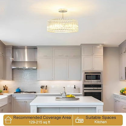 Lxybcce Modern Crystal Ceiling Light Fixture, Semi Flush Mount Ceiling Light, Chrome Hallway Lighting Fixtures Chandelier, Crystal Chandelier for Kitchen Bedroom Dining Room Closet, 5-Light, 16 Inch