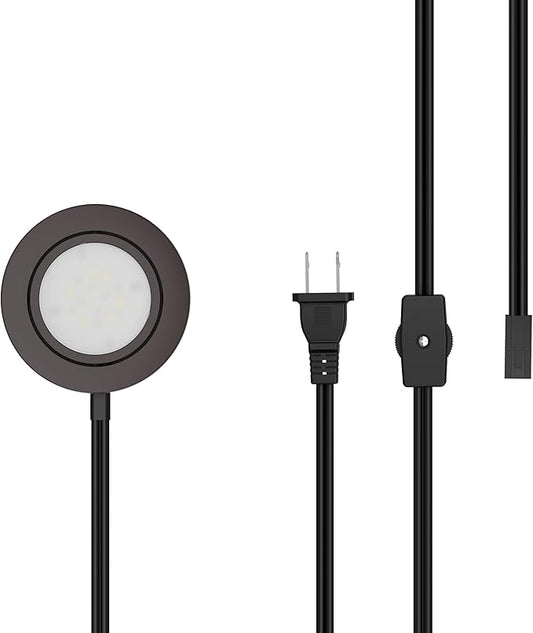 Getinlight LED Puck Lights, 2.75" Metal Housing, Wall-Dimmer Compatible, 2700K Warm White, Bronze Finish, Plug-in or Hardwired, ETL Listed, IN-0107-1S-BZ-27