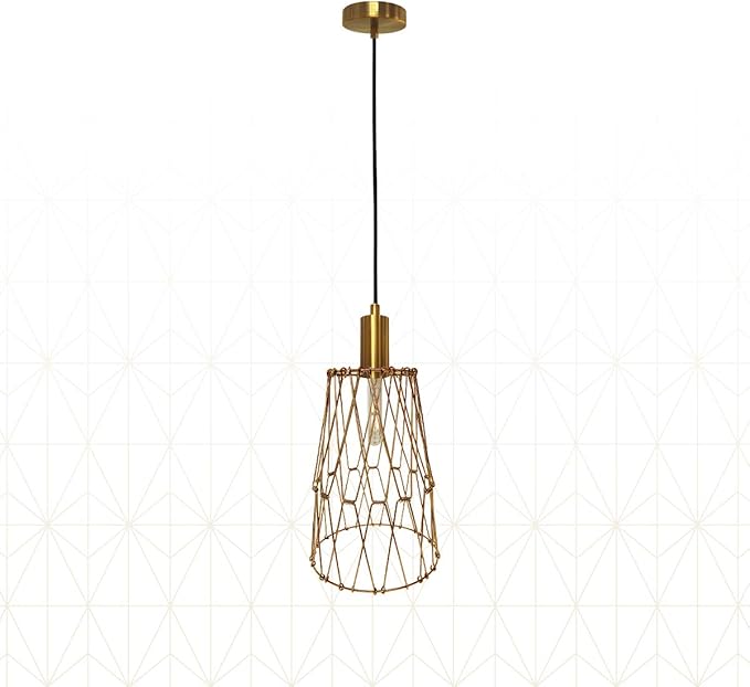 Royal Designs, Inc. Foldable Industrial Metal Pendant Light with Adjustable 7 ft Long Lamp Cord & Canopy, Create 9 Different Shapes, Polished Brass, Single