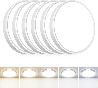 hepside 6Pack 12Inch LED Flush Mount Ceiling Light Fixture 5CCT 24W 2800LM Closet Light Fixture,Small Round Slim Surface Ceiling Lamp for Hallway,Bathroom,Bedroom,Kitchen,Interior
