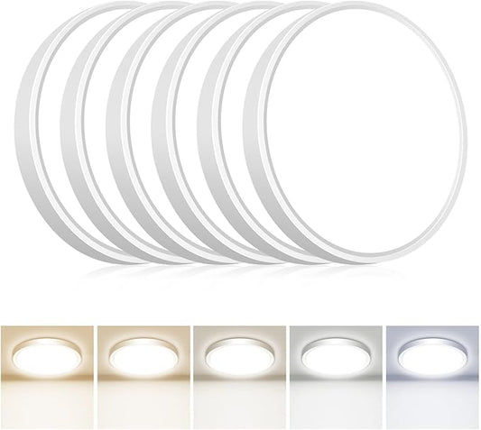 hepside 6Pack 12Inch LED Flush Mount Ceiling Light Fixture 5CCT 24W 2800LM Closet Light Fixture,Small Round Slim Surface Ceiling Lamp for Hallway,Bathroom,Bedroom,Kitchen,Interior