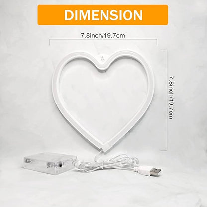 Neon Heart Lights - Pink LED Heart Lamp, Decorations for Home, Hanging Gifts, USB/Battery Operated for Bedroom, Living Room