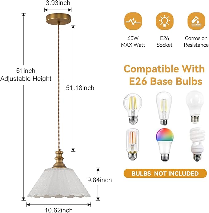 This Kitchen Island Pendant Light Features a Solid Brass Body paired with a high-Transparency Glass Shade