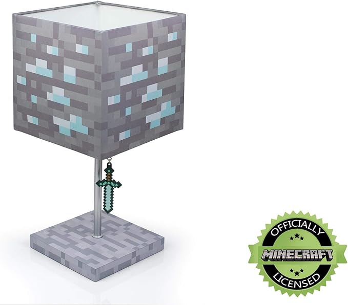 Minecraft Diamond Ore Block LED Lamp w/ 3D Diamond Sword Puller | 14-Inch Lamp