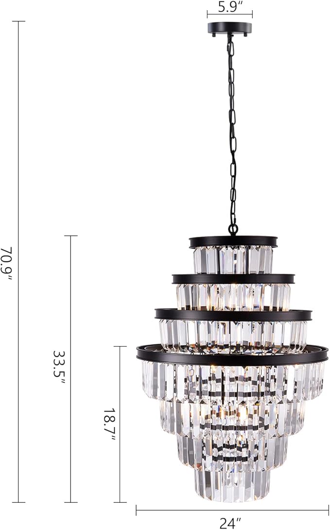 Wellmet Crystal Chandelier, 7-Tier Large Vintage Black Luxury Crystal Chandelier, for Living Room, Dining Table, Foyer, Drawing Room, Hallway, Entryway, Restaurant 33''H * 24''W
