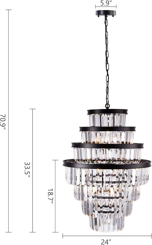 Wellmet Crystal Chandelier, 7-Tier Large Vintage Black Luxury Crystal Chandelier, for Living Room, Dining Table, Foyer, Drawing Room, Hallway, Entryway, Restaurant 33''H * 24''W