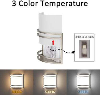 15W LED Indoor Wall Sconce, 3000K/4000K/5000K Color Temperature, Dimmable Modern Indoor Wall Mount Half Cylinder Light Fixture for Hallway Bedroom, Brushed Nickel