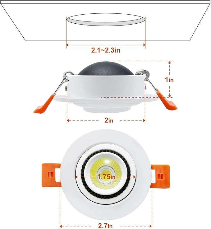 2 Inch Eyeball Gimbal LED Recessed Lighting Dimmable Downlight, 3W (35W Halogen Equivalent) Adjustable Spotlight, 4000K Natural White, CRI80, Ceiling Light with LED Driver (4 Pack)