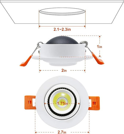 2 Inch Eyeball Gimbal LED Recessed Lighting Dimmable Downlight, 3W (35W Halogen Equivalent) Adjustable Spotlight, 2700K Ultra Warm White, CRI80, Ceiling Light with LED Driver (4 Pack)