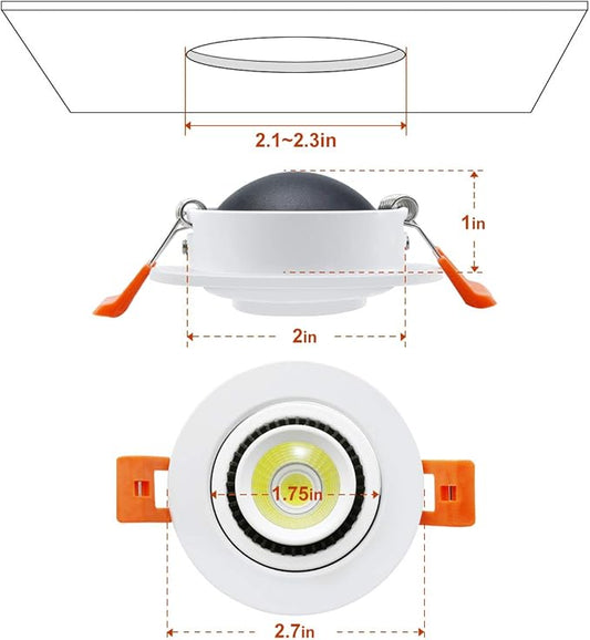 2 Inch Eyeball Gimbal LED Recessed Lighting Dimmable Downlight, 3W (35W Halogen Equivalent) Adjustable Spotlight, 2700K Ultra Warm White, CRI80, Ceiling Light with LED Driver (4 Pack)