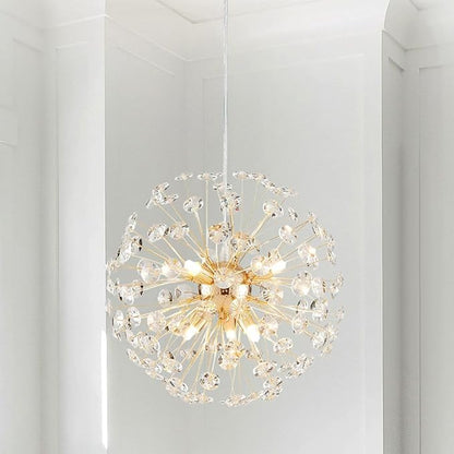 AGV LIGHTING Modern Crystal Chandelier Sputnik Dandelion Pendant Light Fixture, 6-Light Gold Chandelier for Dining Room Living Room Bedroom Foyer