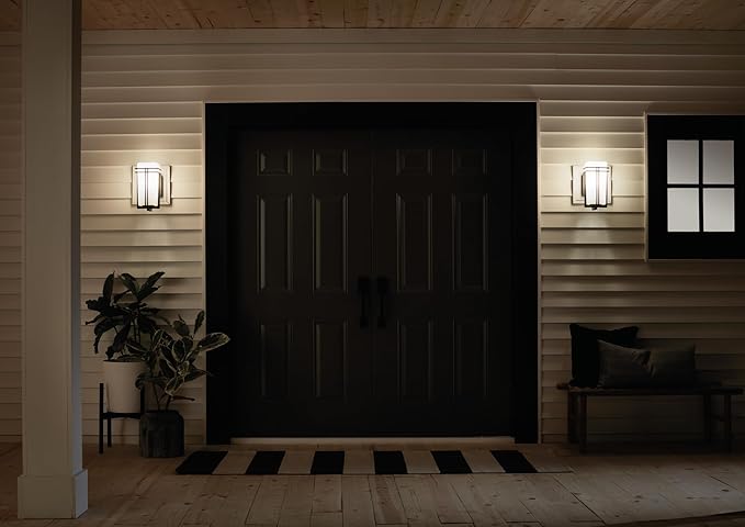 Kichler Tremillo 11.75" Outdoor Wall Lightin Black, 1-Light Exterior Wall Sconce Porch Light with Satin Etched Cased Opal Glass, (11.75" H x 5.75" W), 49200BK