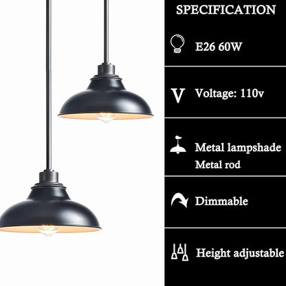 Farmhouse Pendant Light Fixture Black Pendant Lights Kitchen Island Modern for Dinning Room Bedroom Entryway Metal Rod
