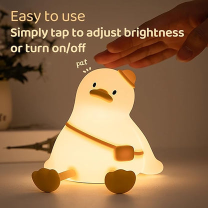 Relaxed Duck Night Light for Kids, 3-Level Dimmable USB Rechargeable Lamp with Timer, Soothing Animal Toy for Nursery Bedroom Dorm Decor, Gift for Boys Girls Teens Adults
