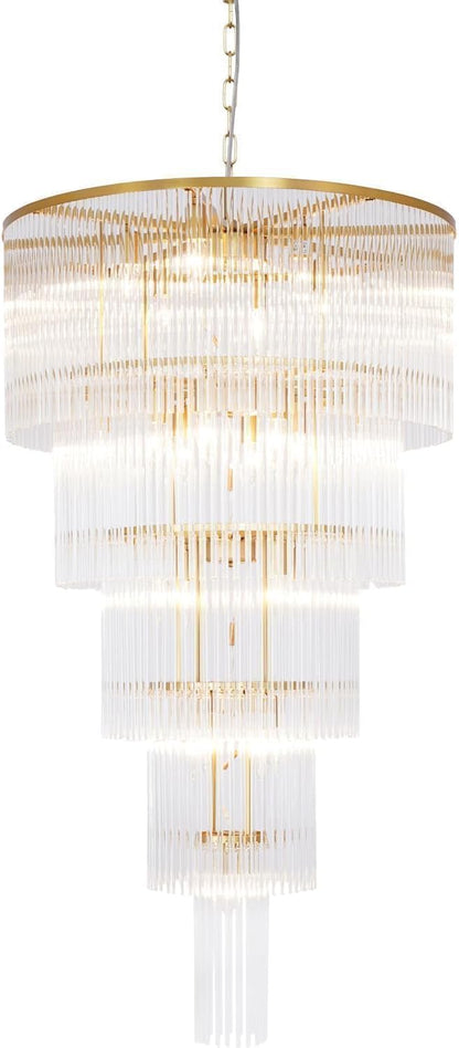 25 Light Staircase Crystal Chandeliers H49 W27.5 Modern Contemporary Elegant 5-Tier K9 Crystal Glass Chandelier Pendant Ceiling Lighting Fixture for Entryway