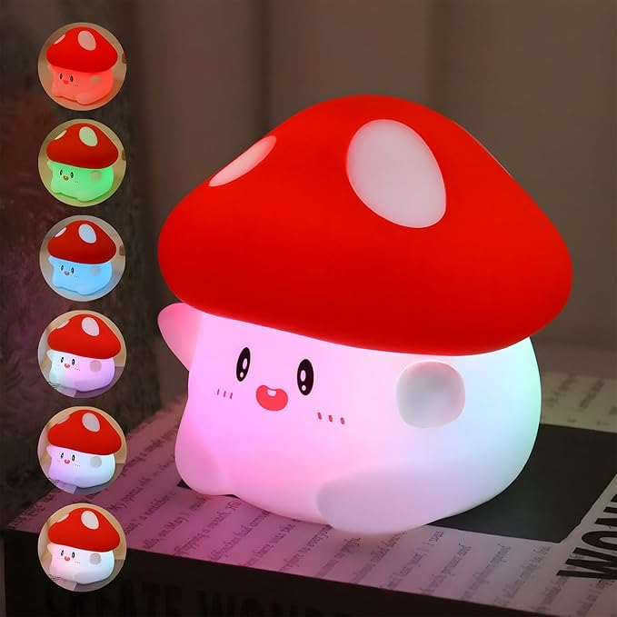 Mushroom Night Light Color Changing, 50Hrs Mushroom Lamp, Tap Control 2 Brightness & Timer, Rechargeable Squishy Night Lamp for Kids Adults, [Mothers Day Gifts]
