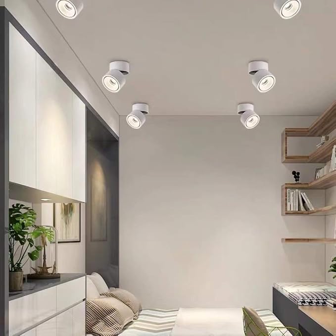 LED Ceiling Spotlight-Indoor 360°Adjustable Surface Mounted 10W COB Ceiling Downlight-Wall Lamp for Picture Background Wall Display Lighting(White,3000K Warm Light)