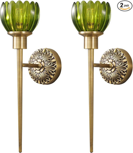 Brass Indoor Hardwired Wall Sconces - Linear Modern Design, Glass Shade E26 Base, Set of 2 for Living Room, Hallway & Vanity