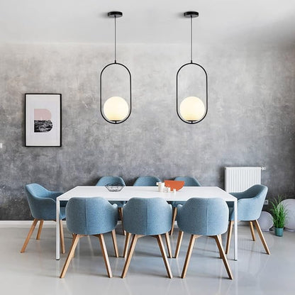 Modern Black Globe Pendant Light Set of 2 Frosted Glass Shade Geometric Hanging Fixture Indoor Adjustable Hanging Pendant Lamp Spherical Lighting for Kitchen Island Bedroom