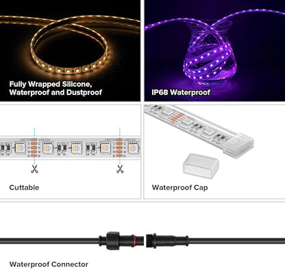 BTF-LIGHTING IP68 Waterproof Outdoor RGBW LED Strip 5050SMD RGB+Warm White(3000K-3500K) 4 Color in 1 DC12V 16.4ft 5m 60LED/m Multi-Colored Light White PCB Can Work Outdoor(No Adapter or Controller)