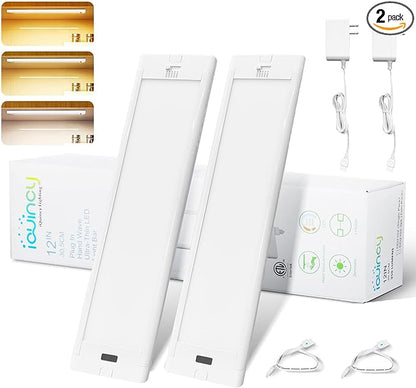 12 Inch Under Cabinet Lights 2 Packs High Brightness Easy Install Plug in, Hand Wave Activated LED Under Counter Lights for Kitchen for Bookshelf 5CCT& Stepless Dimmable Closet Motion Light