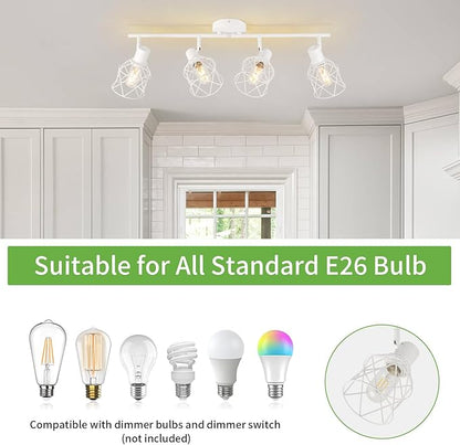 WILON Track Lighting Fixtures, Flush Mount Ceiling Spot Lights Modern Dining Room 4 Light Fixture 4 Way Track Light White Kitchen Rotatable Spotlight for Entryway Living Room