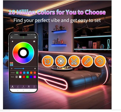 NBBUFF Led Lights for Bedroom 150ft (2 Rolls of 75FT), Color Changing RGB Led Strip Lights with 60 Keys Remote and App Control, Music Sync Led Lights for Room Kitchen Party Home Decor