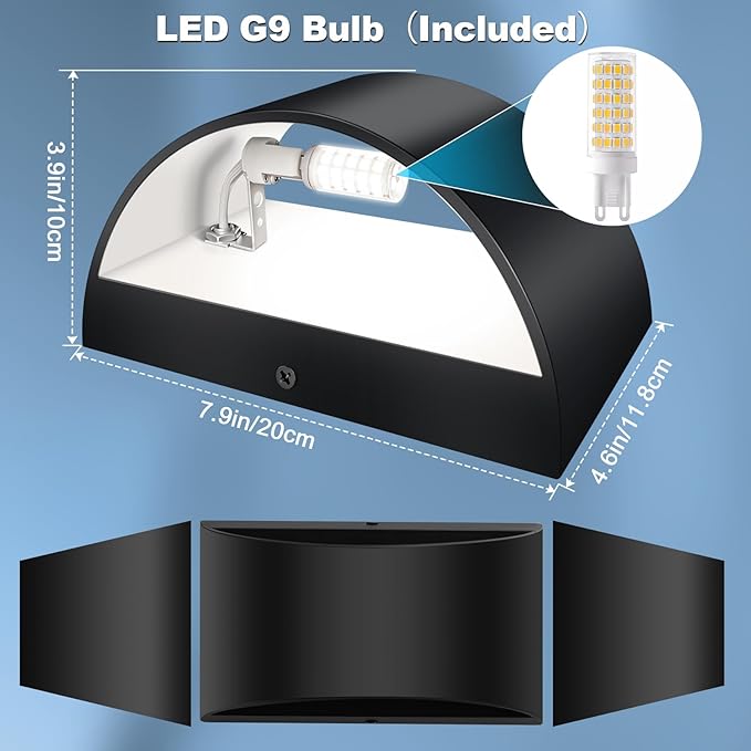6 Pack Black Modern LED Wall Sconce Hardwired Indoor Wall Lights Up and Down Wall Mount Light for Living Room Bedroom Corridor Hallway Conservatory Cool White 6000K(with G9 Bulbs)