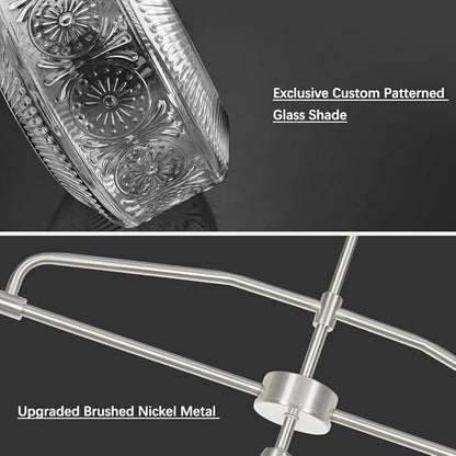 3-Light Island Light for Kitchen, Adjustable Farmhouse Kitchen Island Lighting with Clear Glass, Brushed Nickel Dining Room Light Fixture Over Table, Linear Chandelier Pendant Lighting over Sink