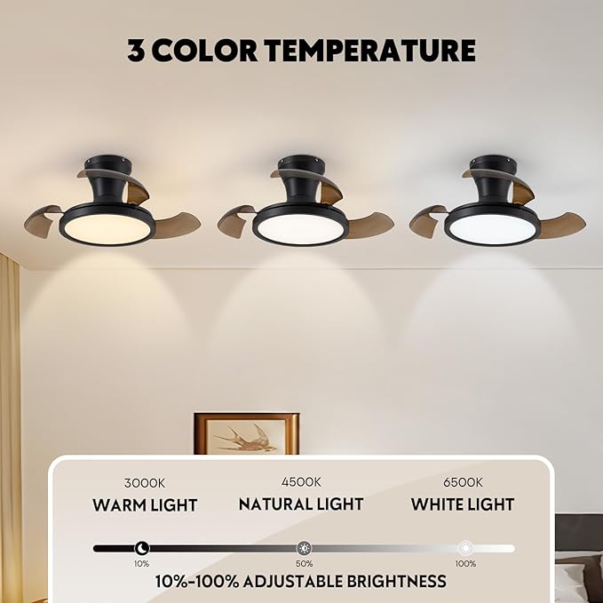 28 Inch Retractable Ceiling Fan with Light Remote Dimmable 6 Speed Reversible Small Light Ceiling Fixtures Modern Bladeless Silent Smart Fan for Bedroom Living Room Kitchen