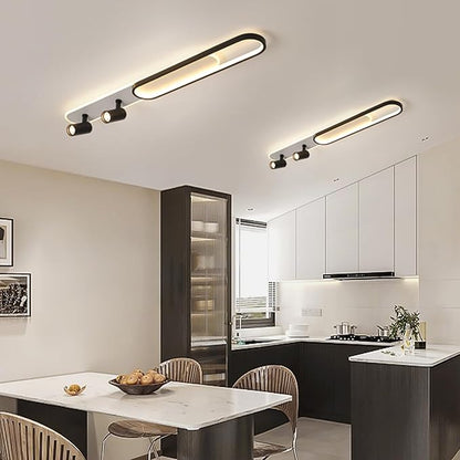 Modern LED Ceiling Light with 2 Spotlights 50W Black Linear Ceiling Light with Remote Control Dimmable (3000-6000k) 39.3Inch Room Ceiling Lamp for Living Room Bedroom Kitchen Laundry Hallway