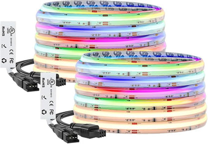 BTF-LIGHTING FCOB COB LED Strip Light IP66, WS2814 Smart IC RGBW 3000K Color Chasing Light, UL Listed DC24V 32.8FT 784LEDs/m High Density 10mm Width for Home Party DIY Decor(No Adapter or Controller)